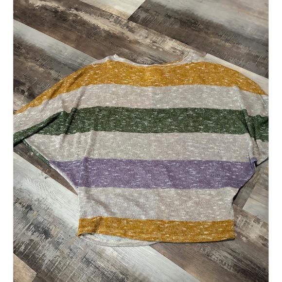 Fantastic Fawn Striped Dolman Sleeve Lightweight Mardi Gras Sweater Top Women S - Picture 2 of 5